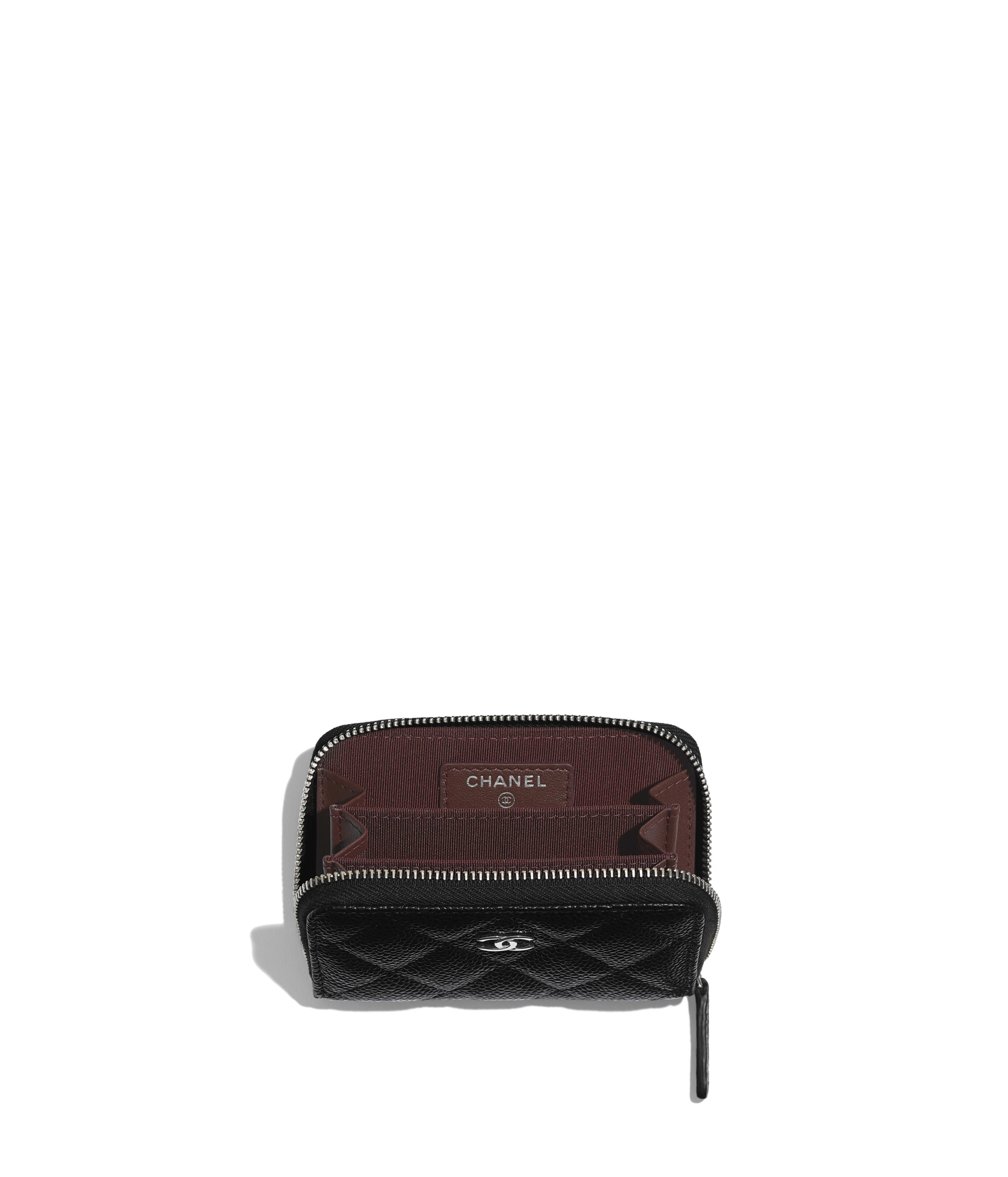 Dompet Koin dengan Zipper Klasik - Hitam - Kulit Sapi Muda Berserat & Logam Warna Perak - tampilan artistik 3
